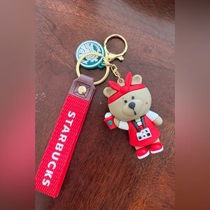 Starbucks Red and Tan Bear Keychain